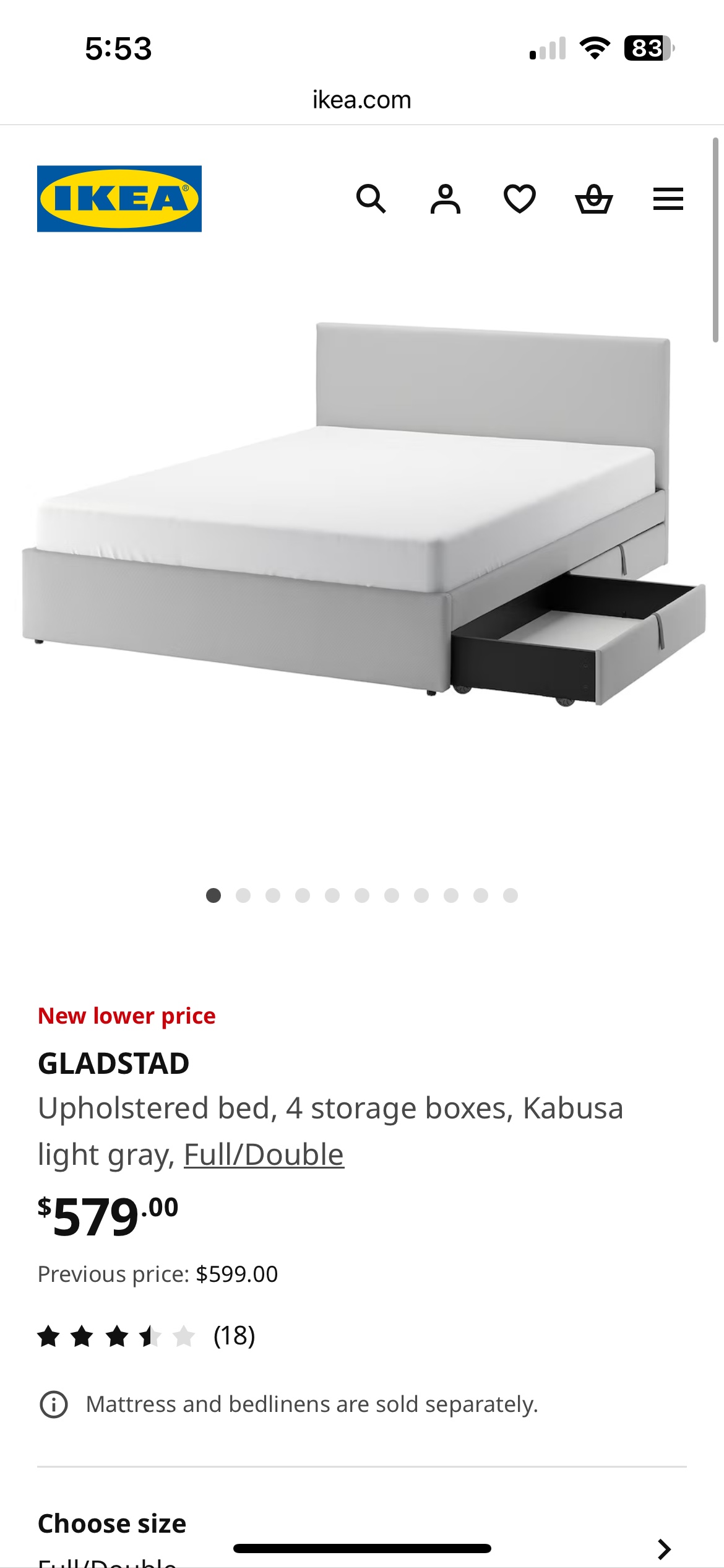 IKEA GLADSTAD Upholstered Bed with storage drawers