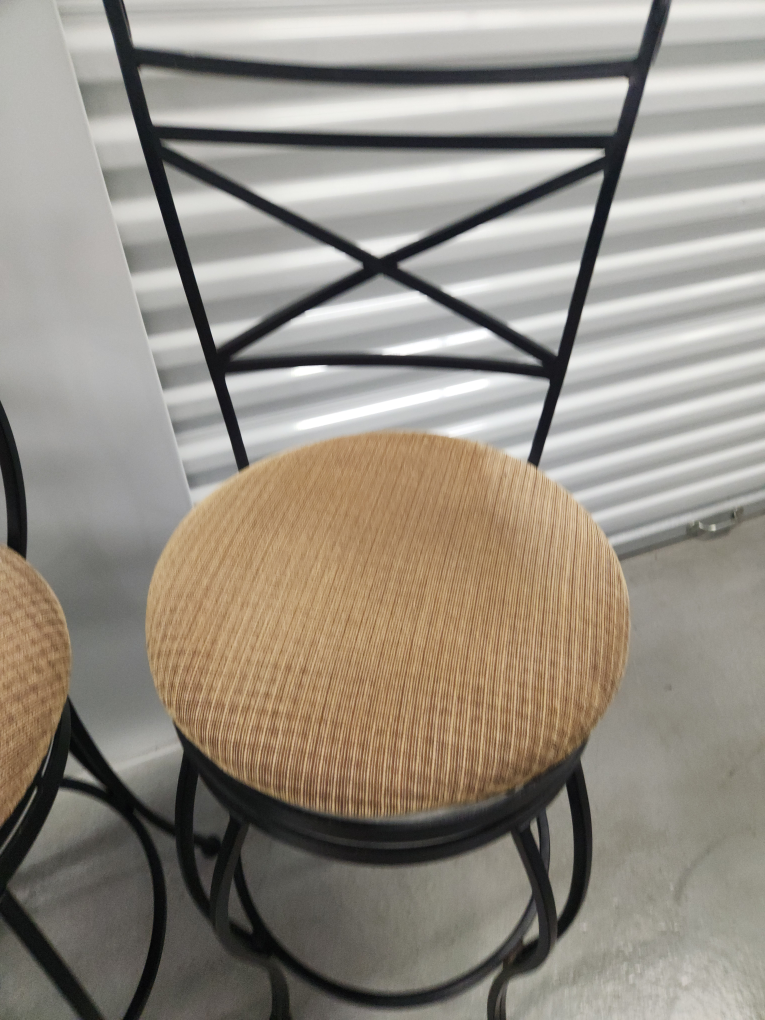 Set of 3 Black Metal Bar Stools with Tan Upholstery - photo 2