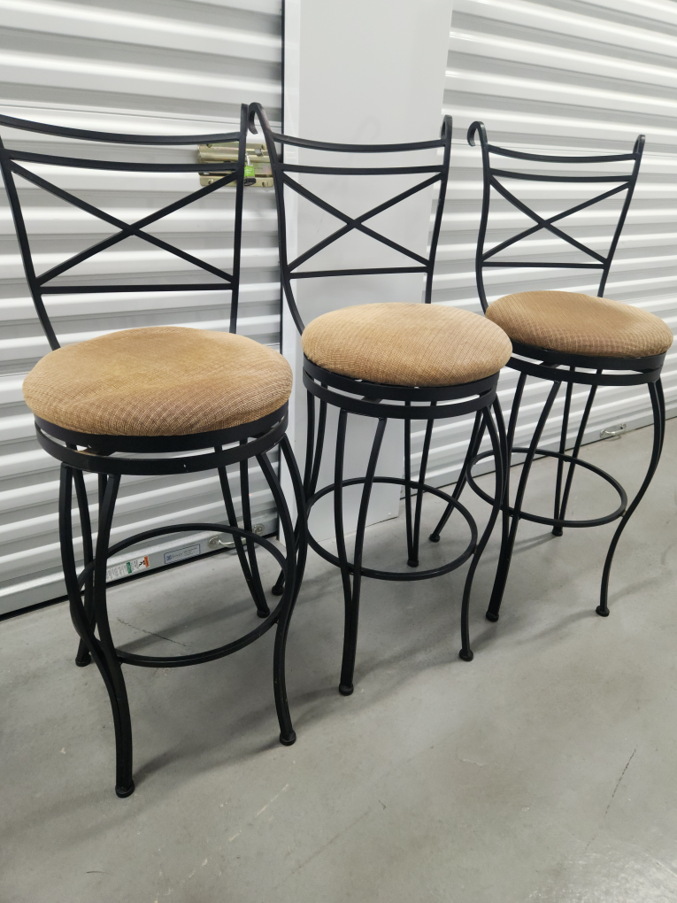 Set of 3 Black Metal Bar Stools with Tan Upholstery - photo 4