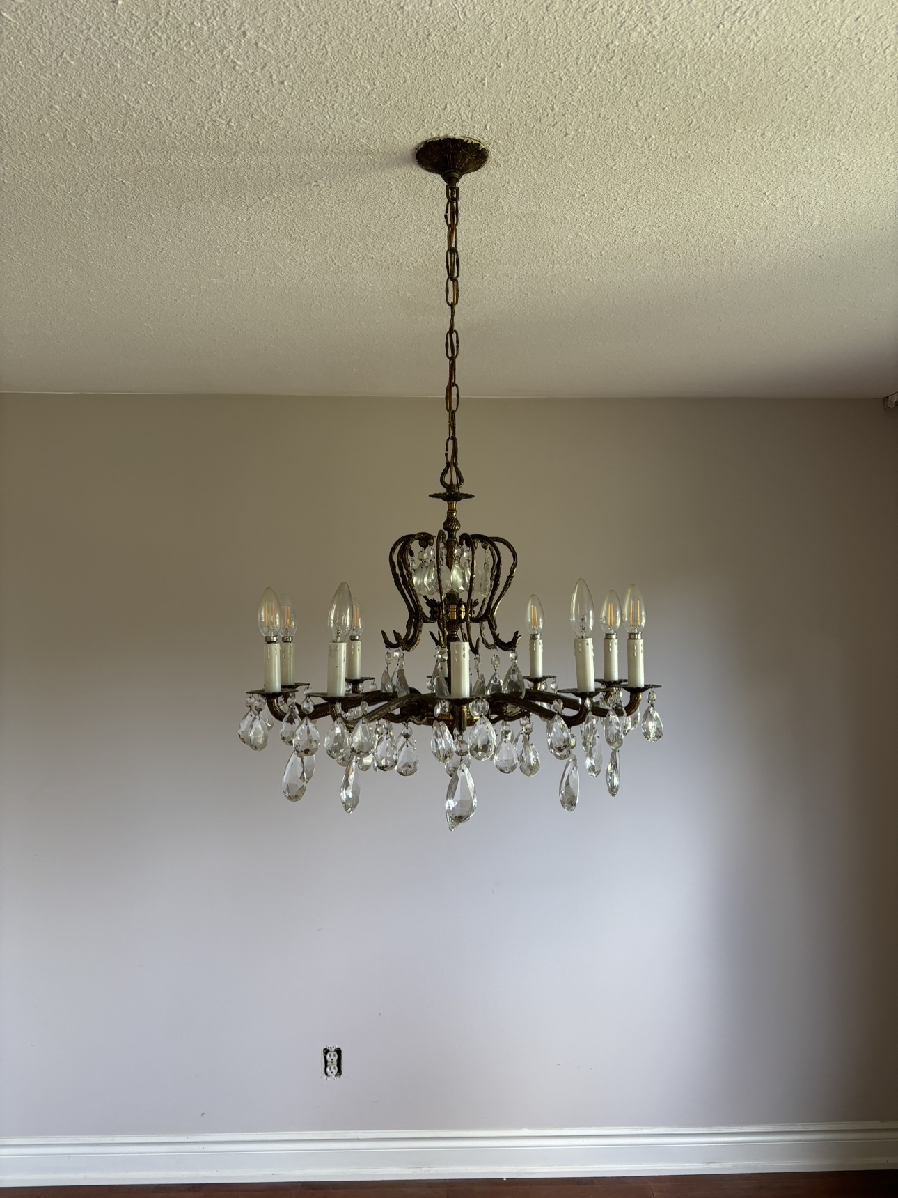 Vintage Brass Chandelier with Crystal Drops - photo 5