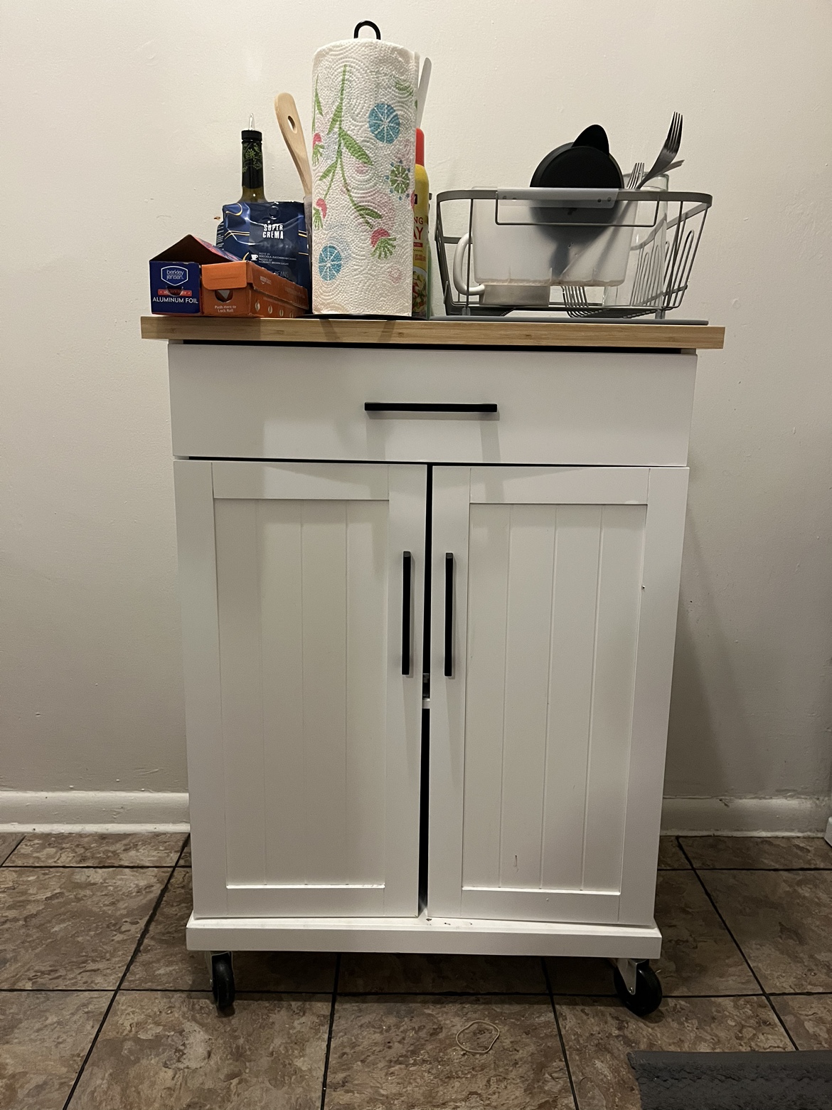 White Kitchen Cart with Drawer