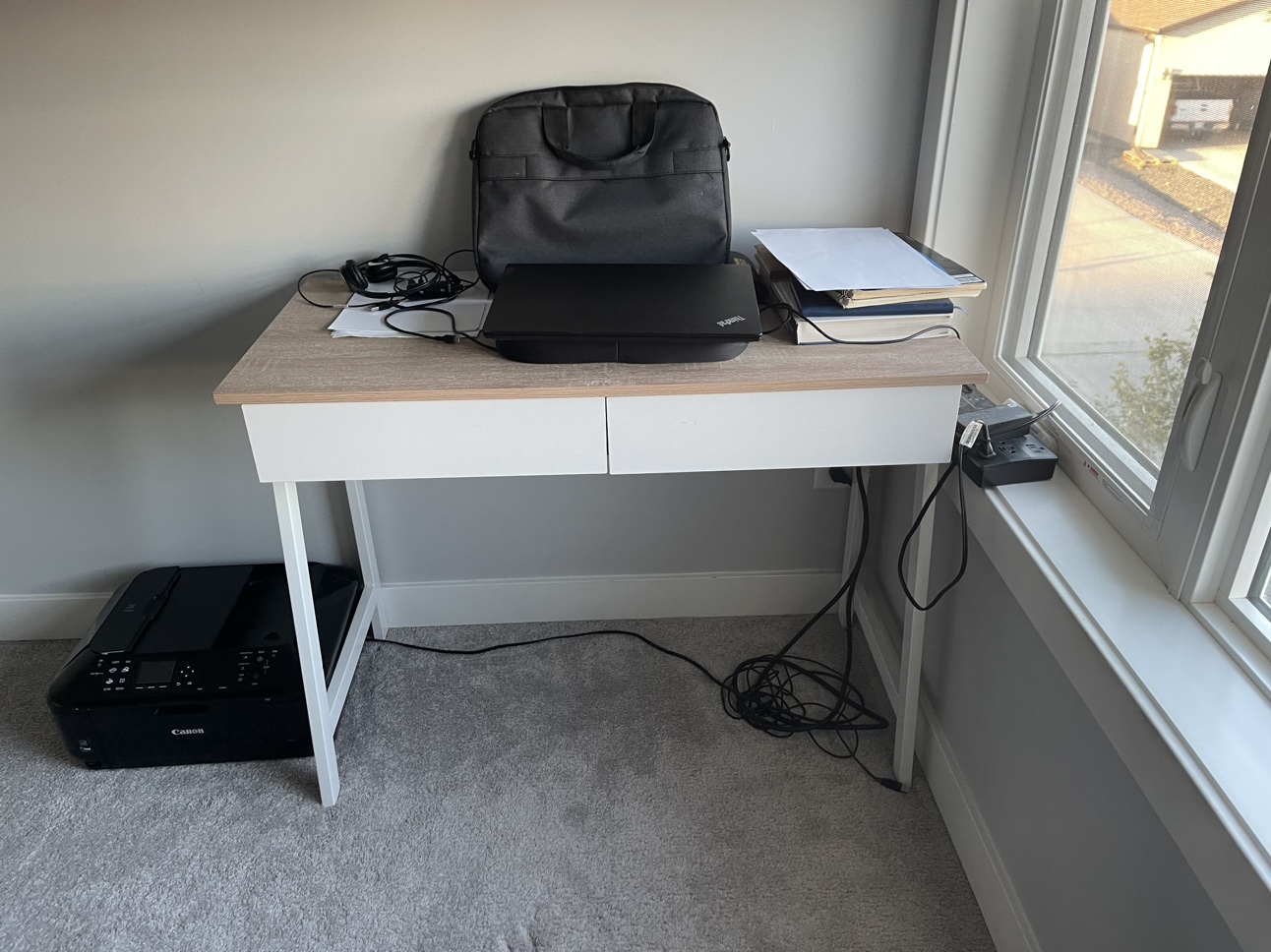 Office White Desk with Two Drawers and USB plug - photo 2