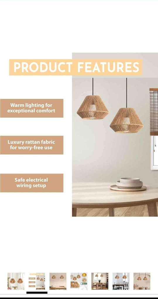 Rattan Pendant Light Chandelier - 9.5” Woven Ceiling Fixture