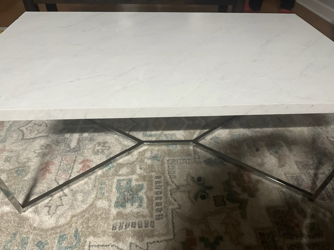 White Marble Top Coffee Table with Chrome Legs - photo 2