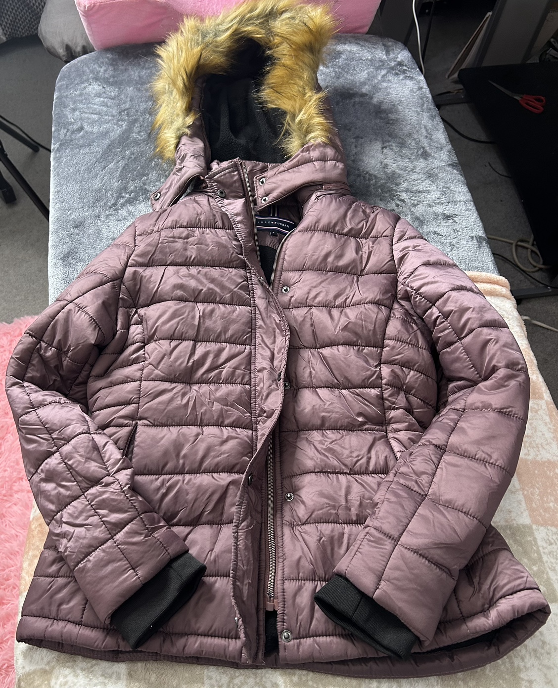 Brown Puffer Jacket with Faux Fur Hood $40 - photo 2