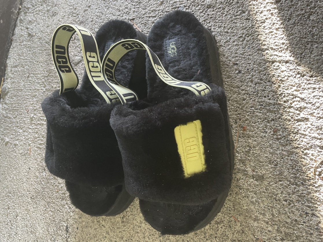 UGG Black Fur Slides
