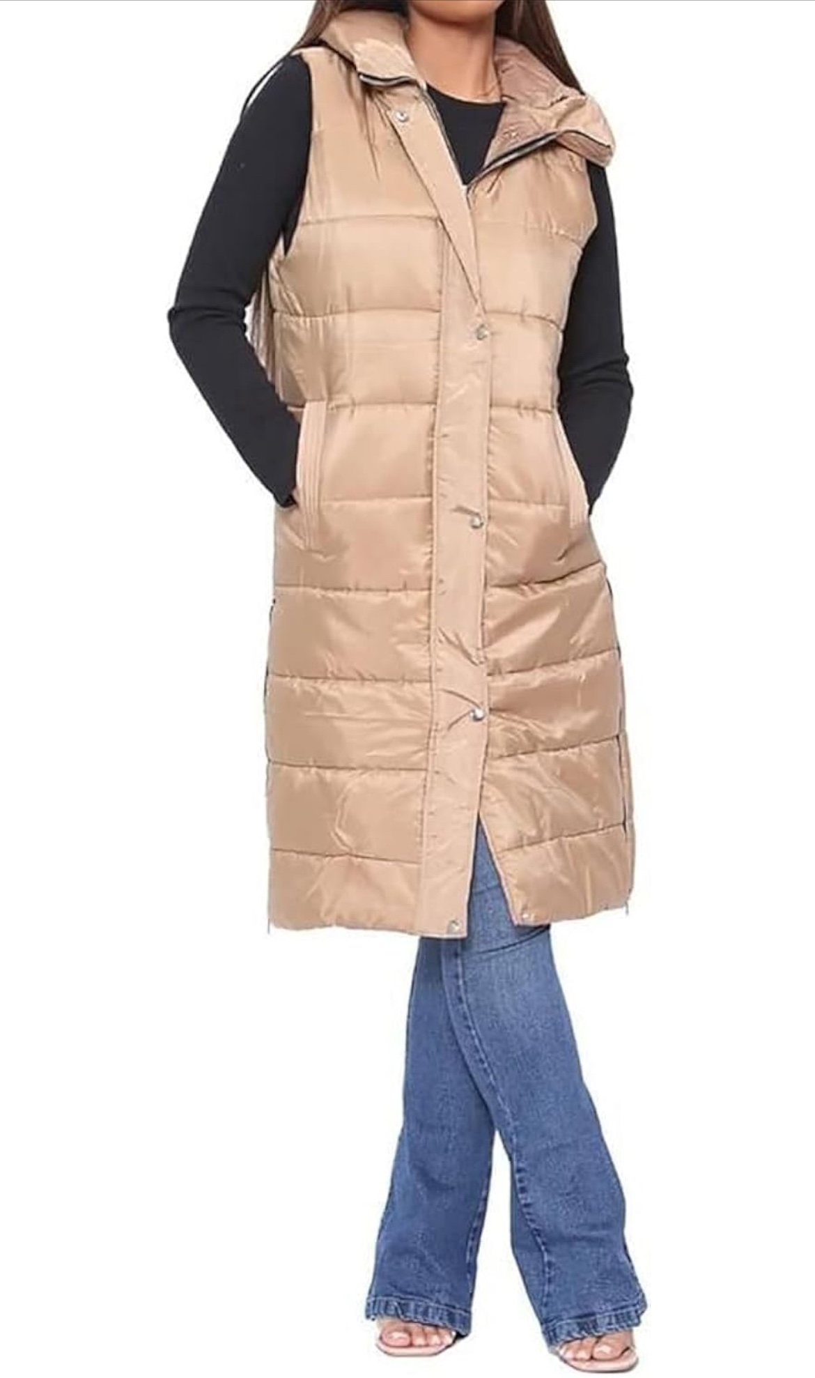 NEW! Sleeveless Quilted Hooded Long Puffer Vest