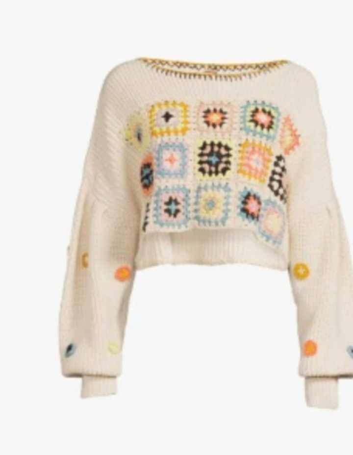 Free People Crochet Patchwork Sweater Pullover - photo 2