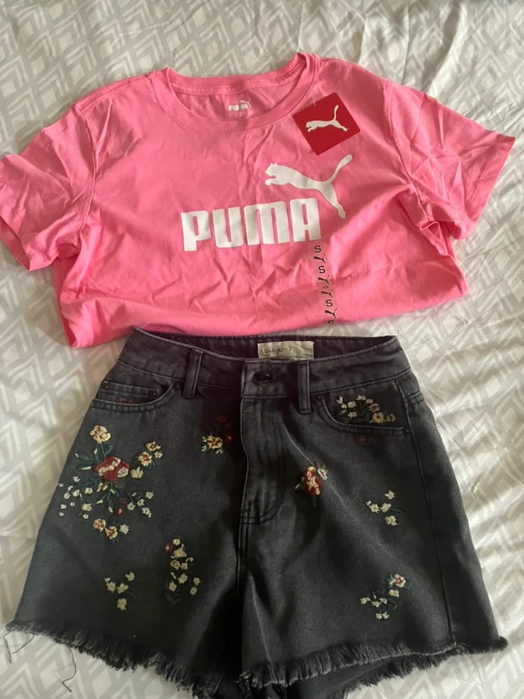 Puma T-Shirt and Embroidered Denim Shorts thumbnail