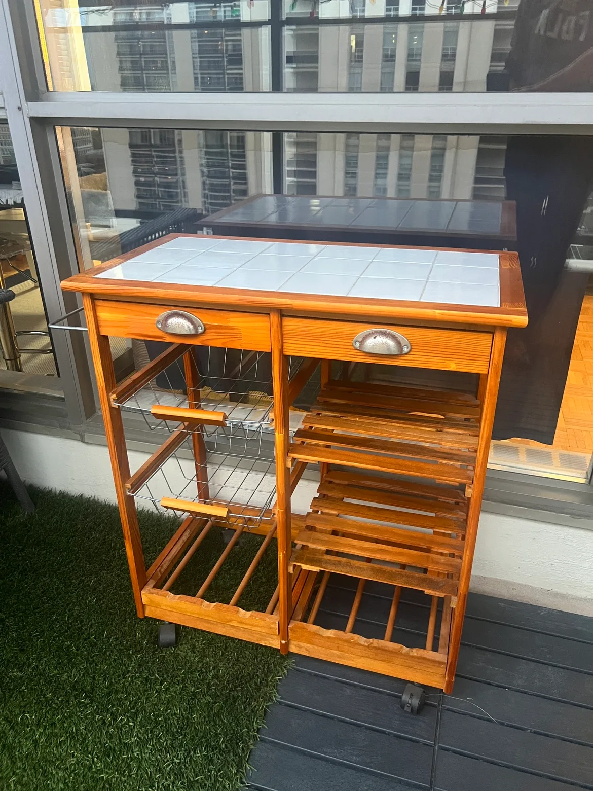 Wooden Bar Cart on Wheels - Tile surface thumbnail
