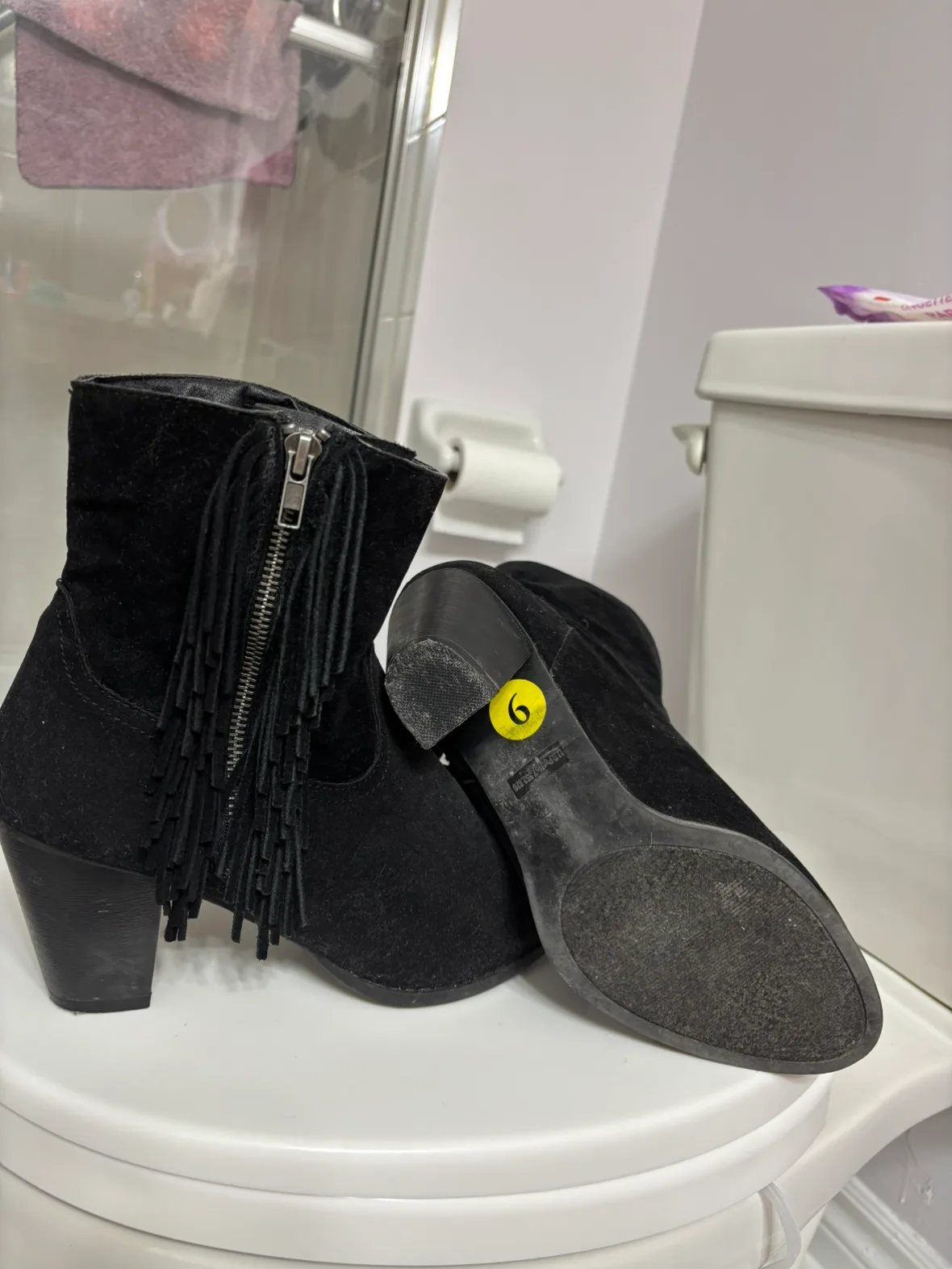 Black Suede Ankle Boots with Fringe thumbnail
