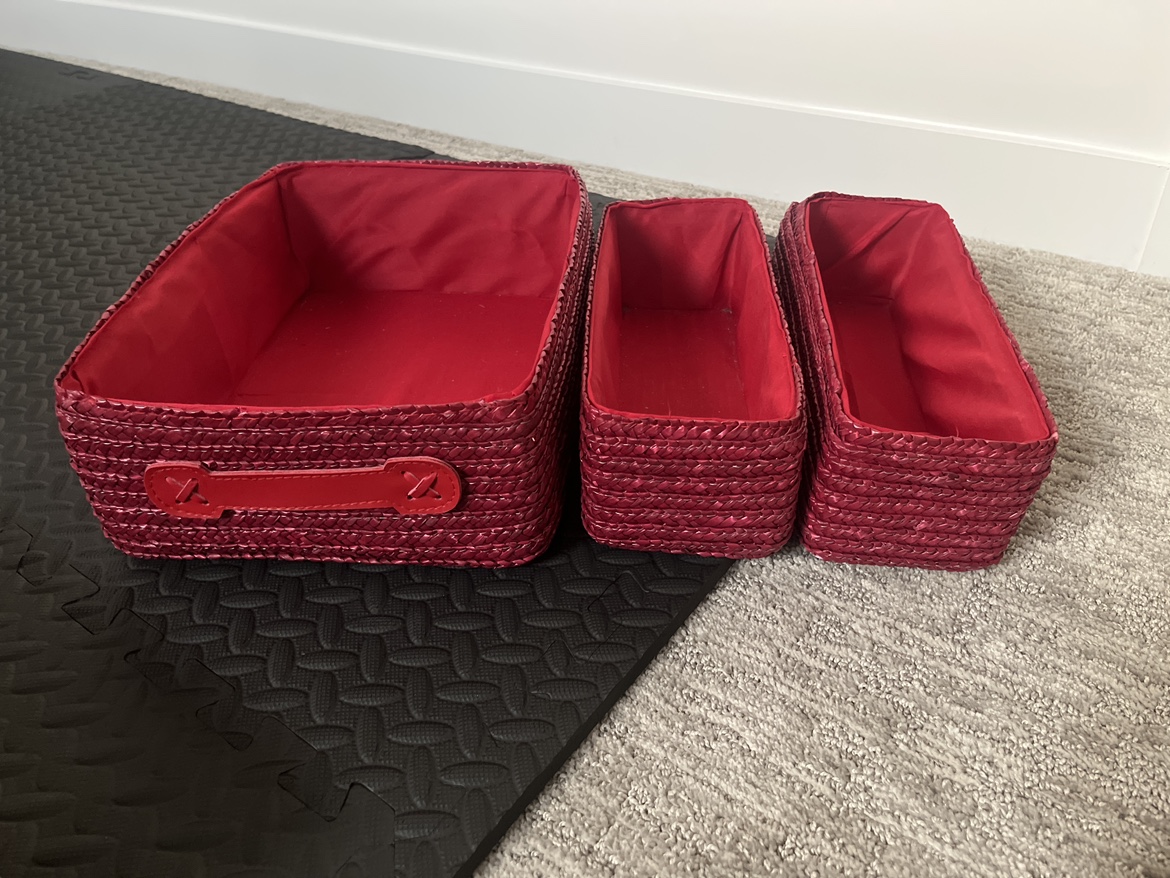Set of Three Red Wicker Cloth Baskets - photo 2