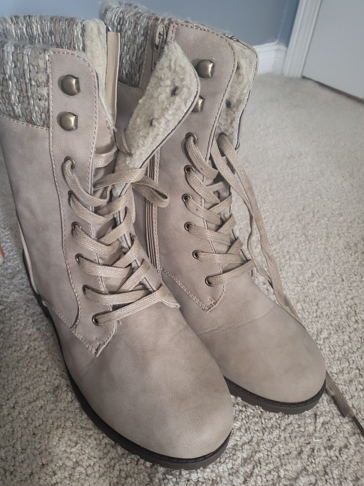 Beige Lace-Up Ankle Boots