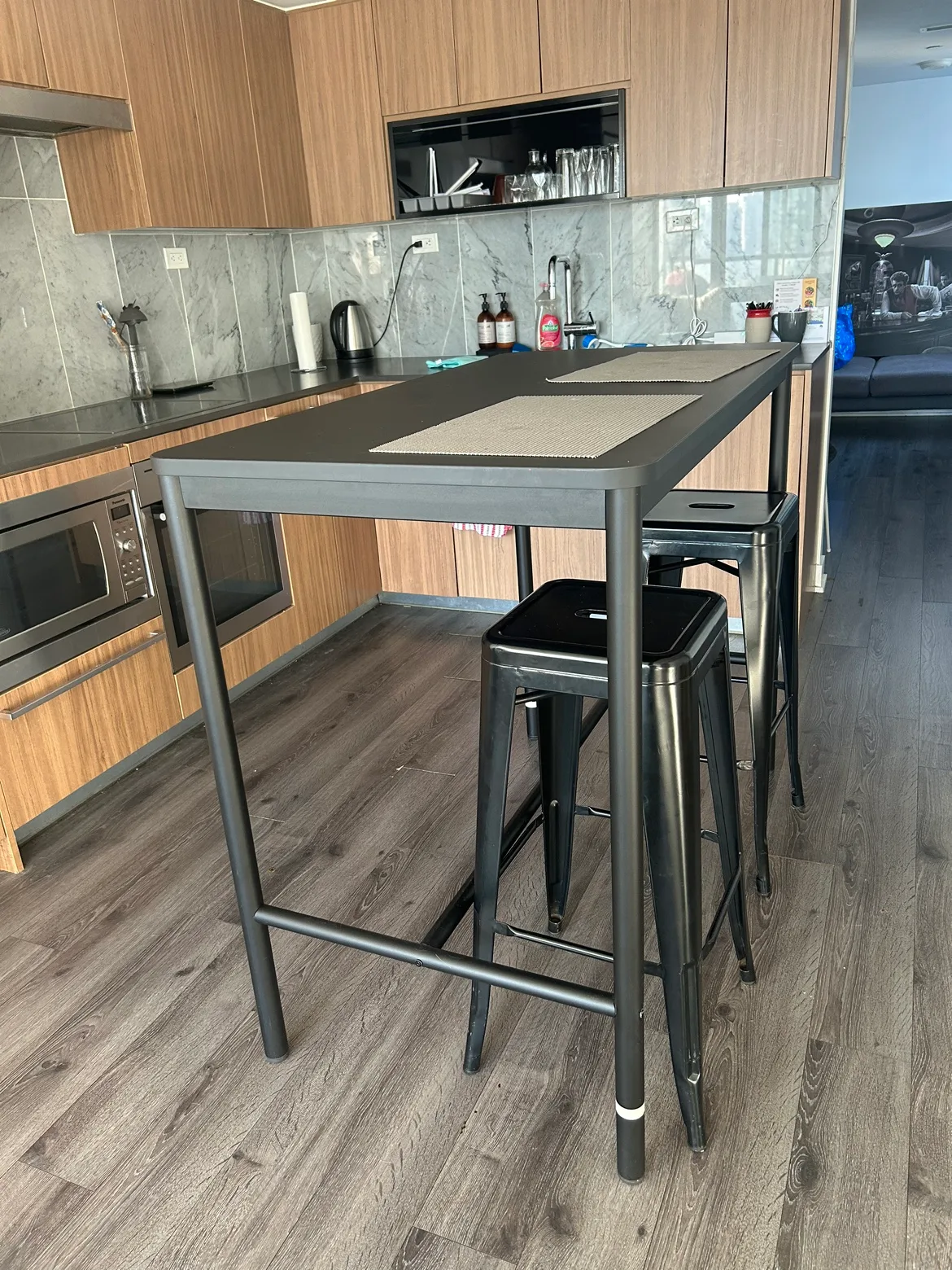 Black Kitchen Table and Two Stools thumbnail
