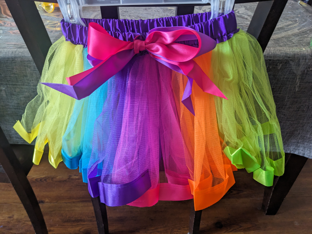 Rainbow Tulle Tutu Skirt with Pink Bow
