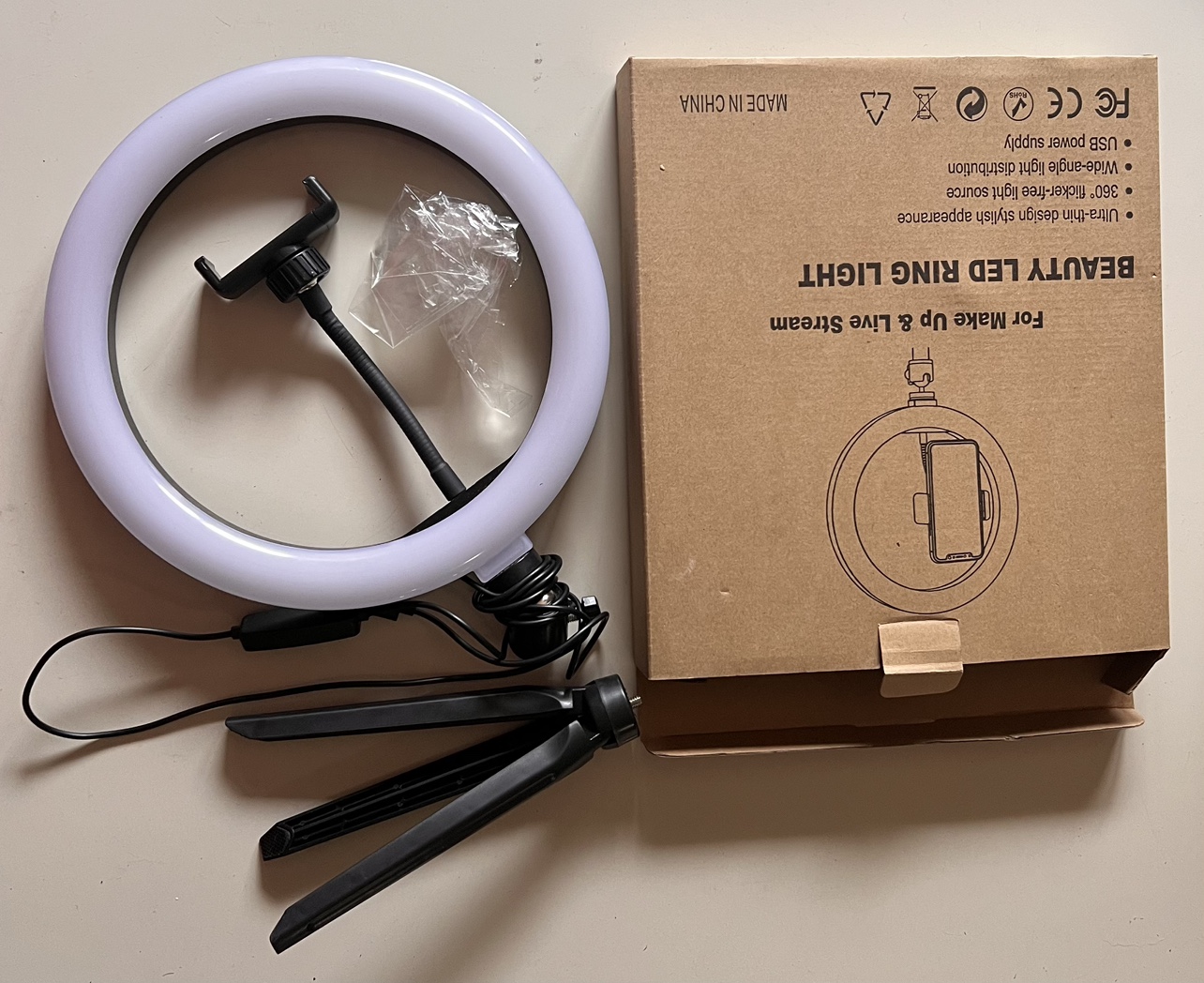 LED Ring Light with tripod stand and phone holder. Price is firm