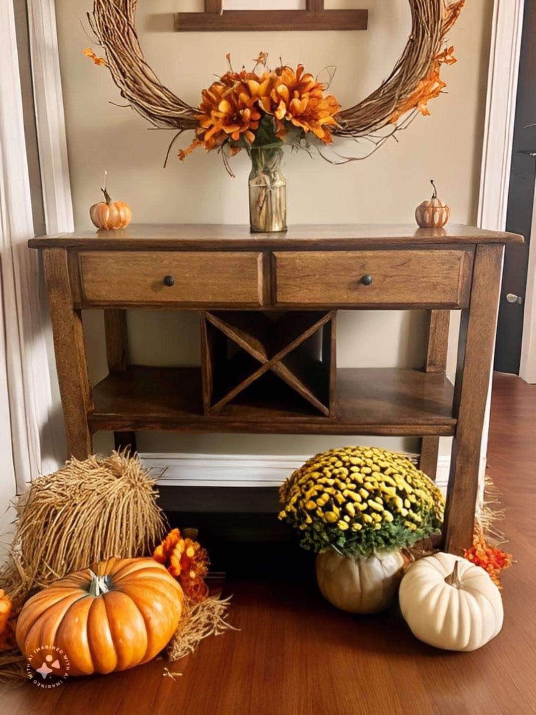 Console Table with Wine Rack - Solid wood