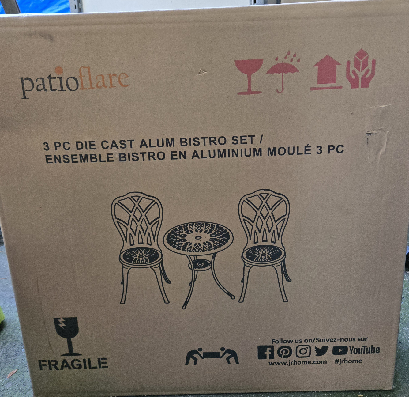 Patioflare 3 PC Die Cast Aluminum Bistro Set