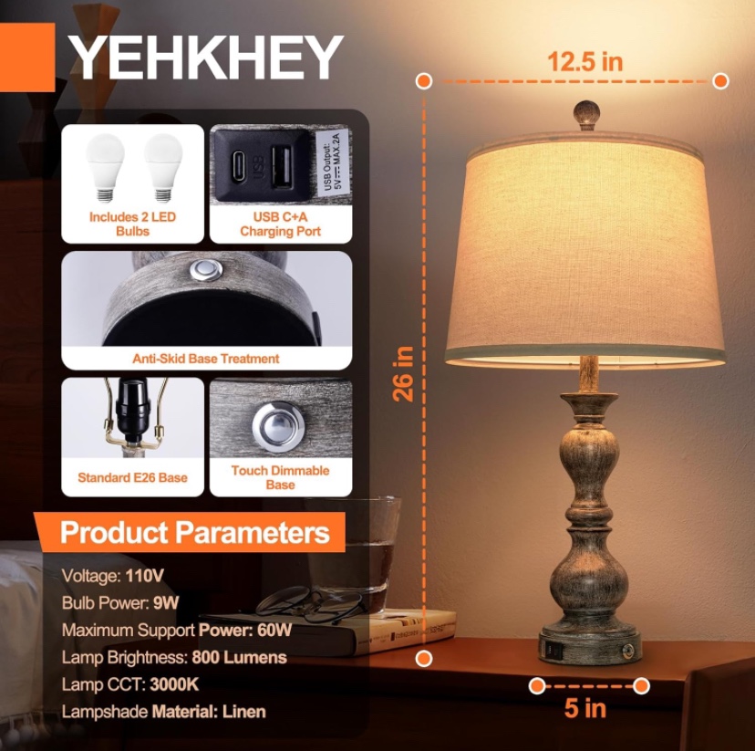 Set of 2 Touch Control Table Lamps - photo 3