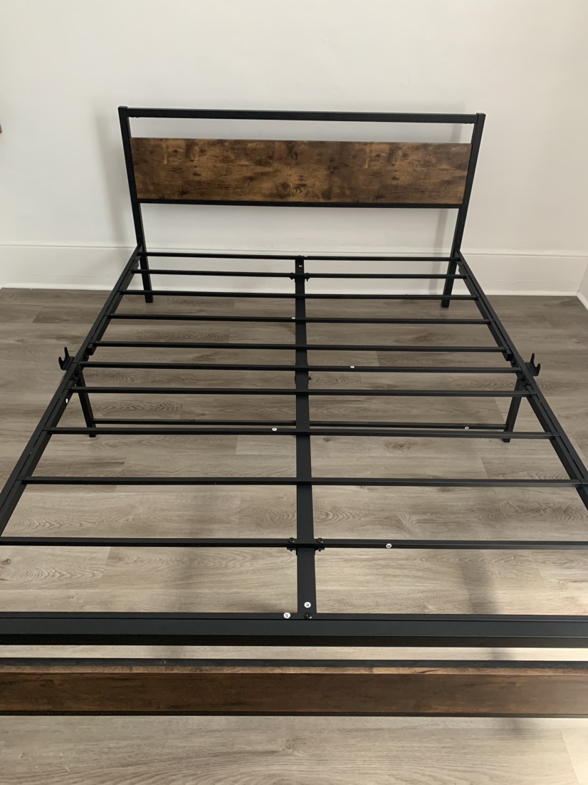 Queen Metal Bed Frame with Wood Headboard