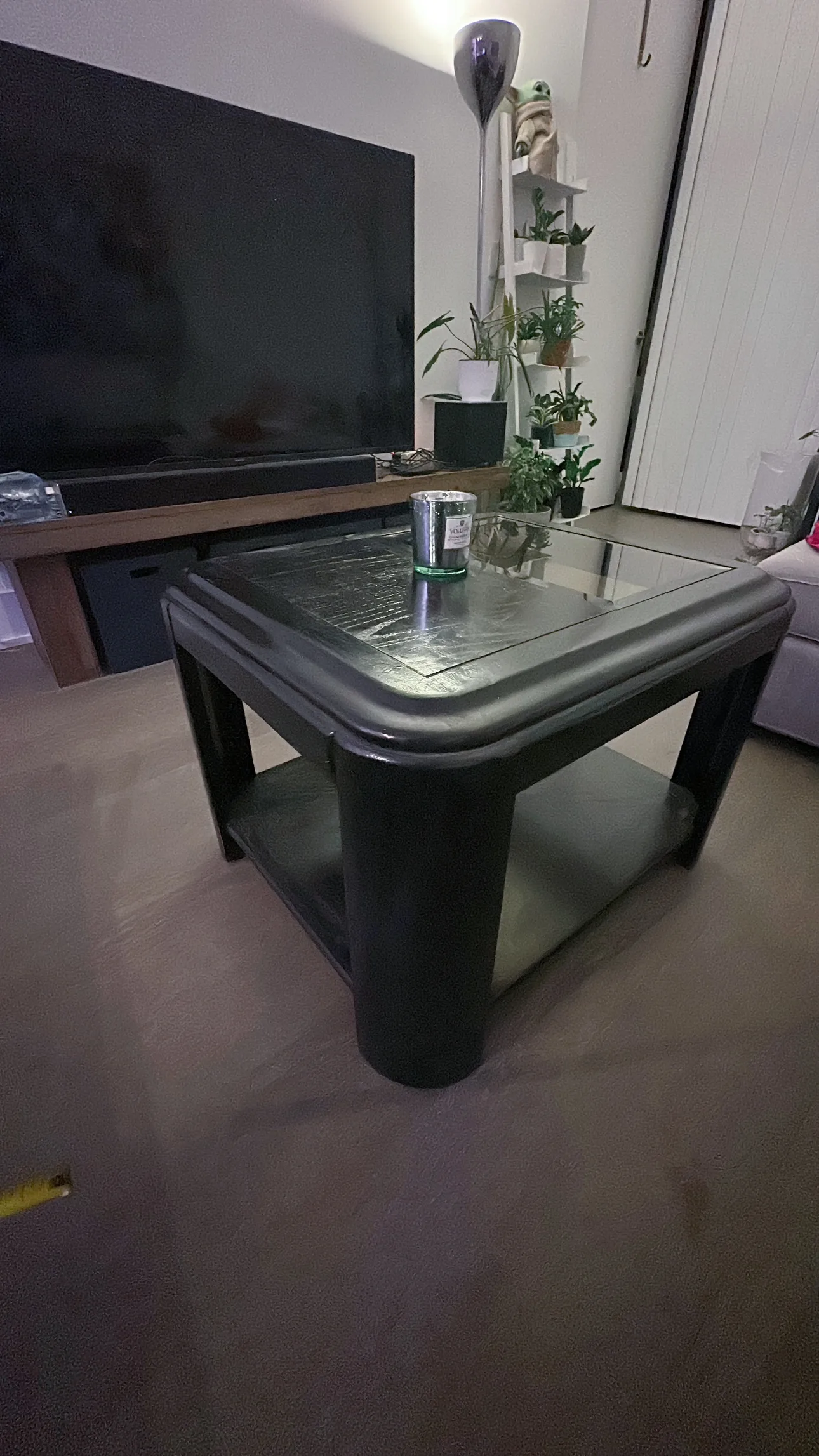 Solid Wood Black Coffee table with half glass on top image indicator(5)