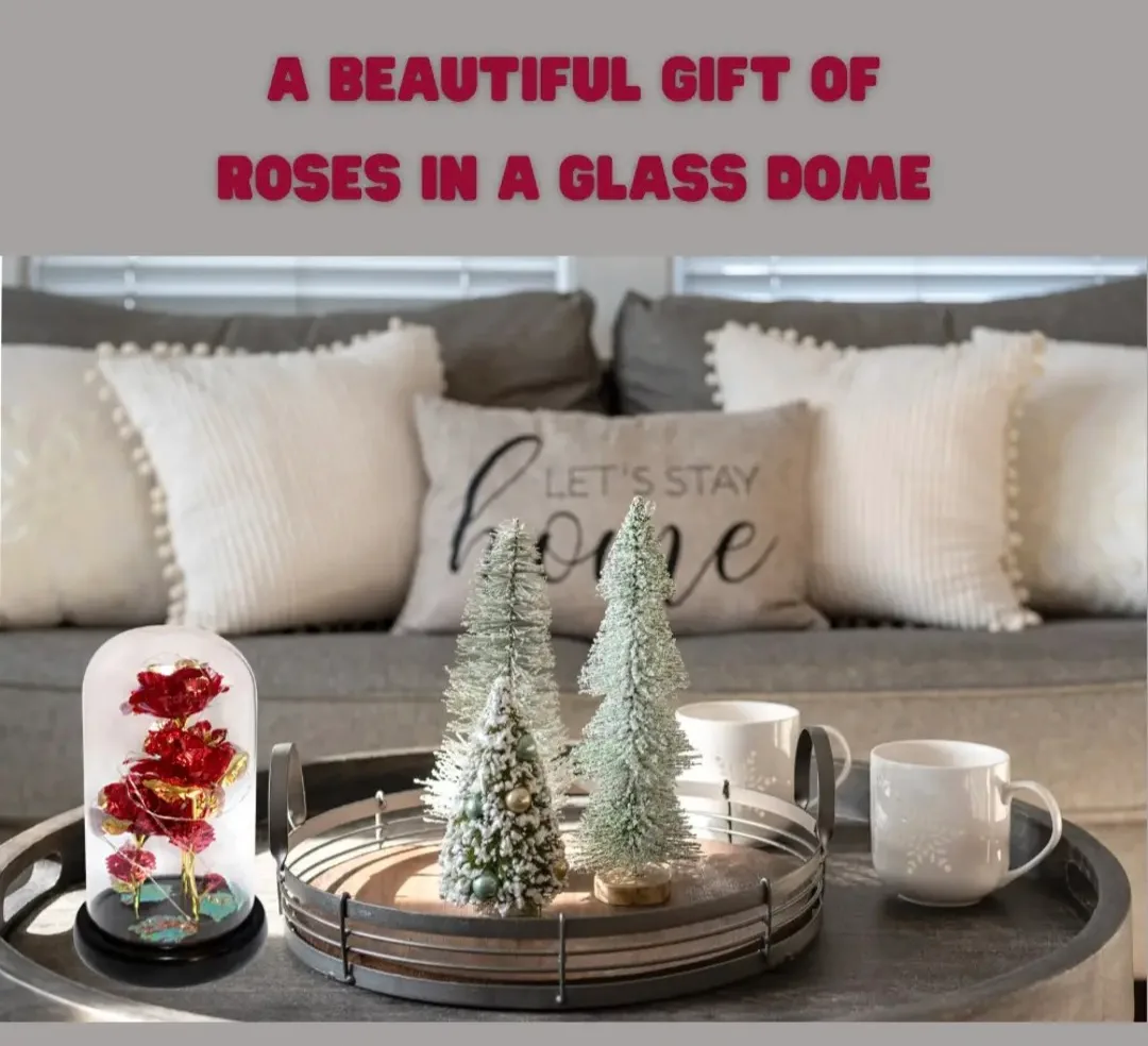 3 Foil Roses in Glass Dome, Blinking Light up Rotating image indicator(4)