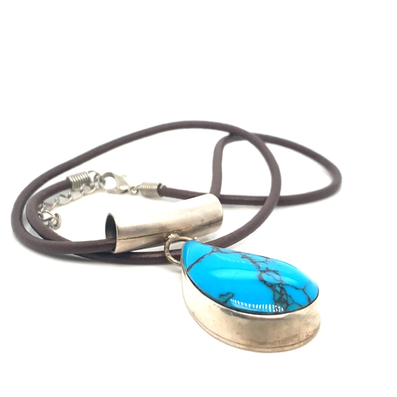 XL Silver Teardrop Turquoise Pendant Necklace image indicator(4)