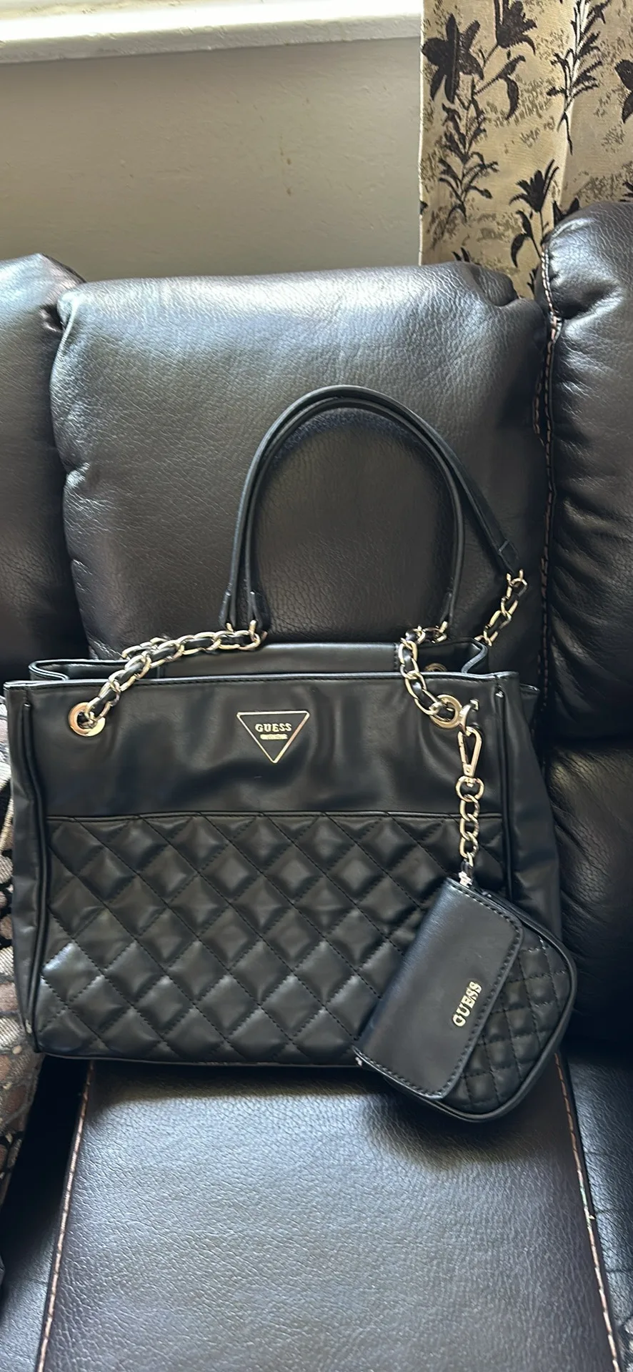 Guess Black Quilted Tote Bag thumbnail