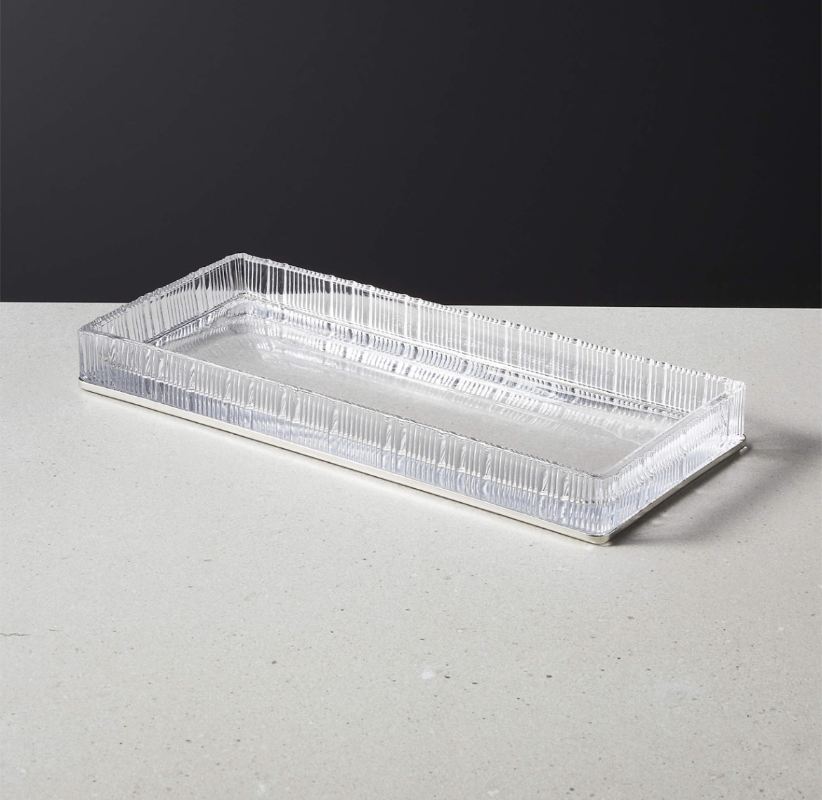 CB2 Athena Ribbed Glass Vanity Tray (black)