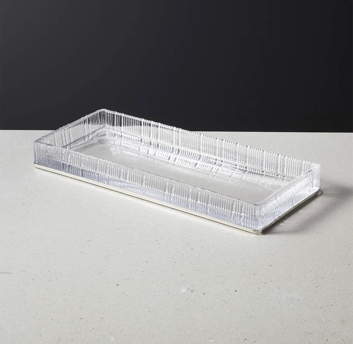 CB2 Athena Ribbed Glass Vanity Tray (black)