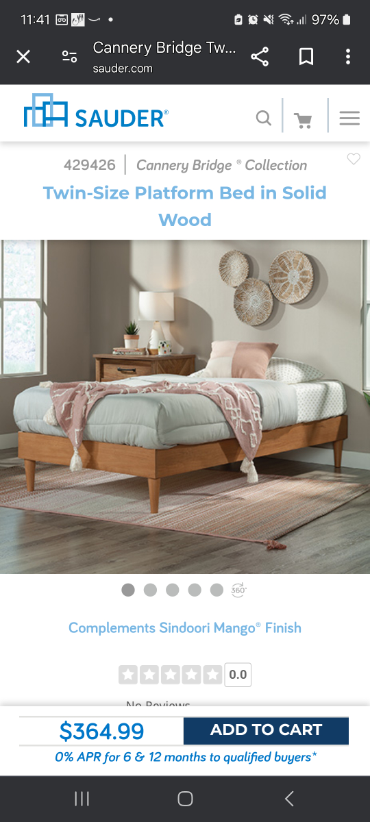 Sauder Cannery Bridge Twin Platform Bed in Solid Wood