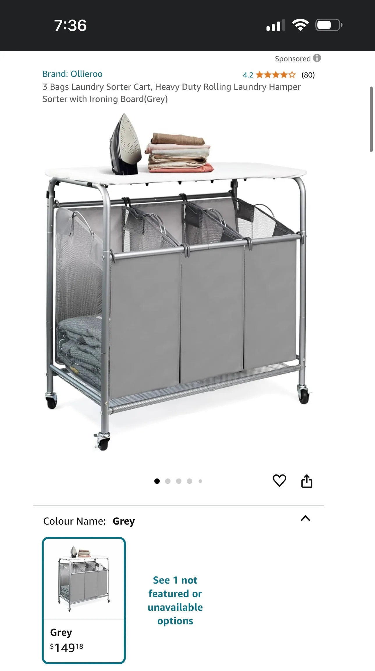3-Tiered Laundry Hamper with Ironing Board Top thumbnail
