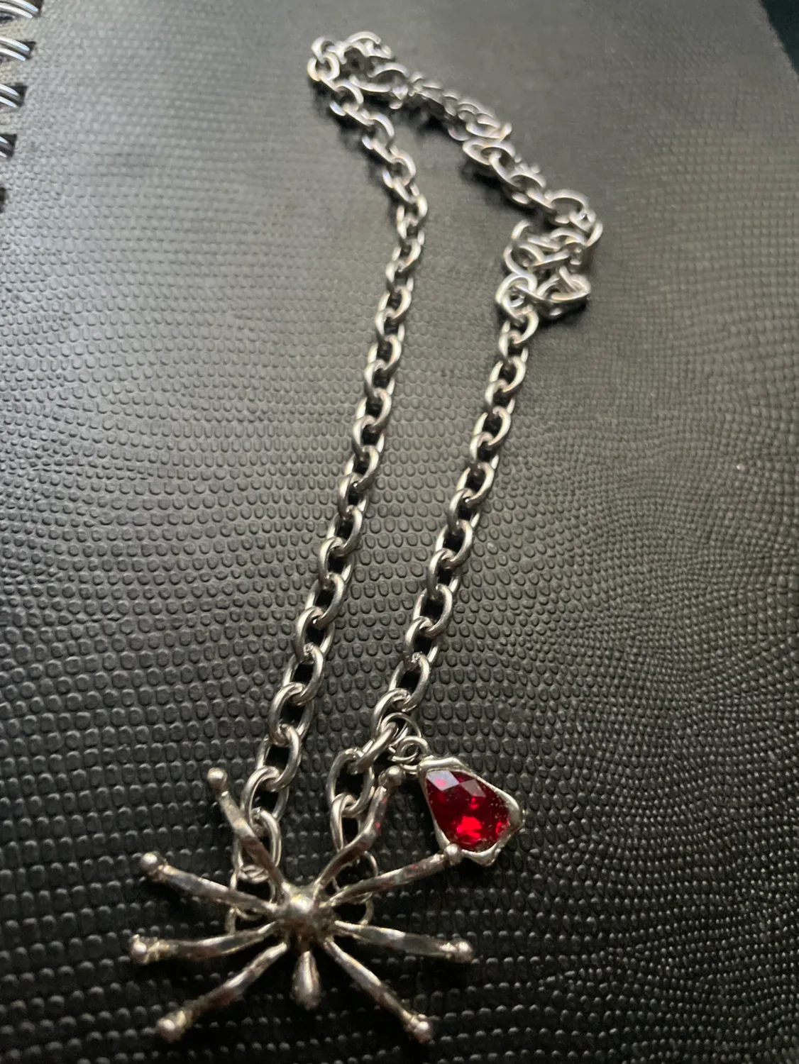 Silver Spider Necklace with Red Stone Charm image indicator(2)