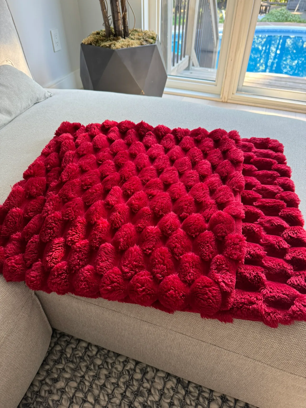 Red Pom Pom Throw Pillow cases thumbnail
