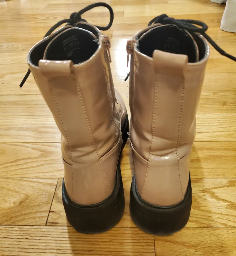 🔥 Pink Faux Fur Combat Boots w/ Side Zipper image indicator(3)