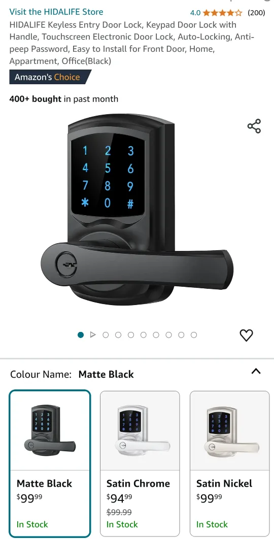 Hidalife Keyless Entry Door Lock Matte Black thumbnail