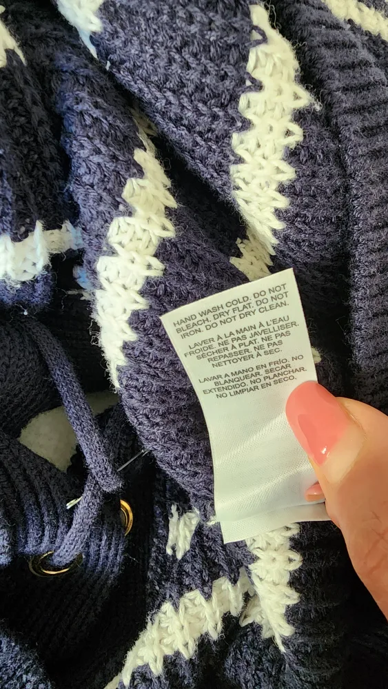 DYNAMITE Striped Cotton Sweater Lace Up Back - Midnight Blue image indicator(5)