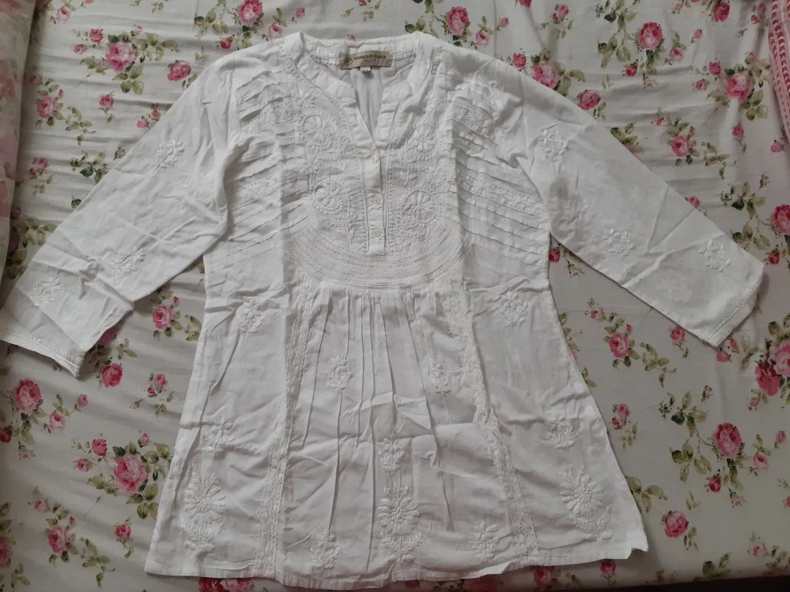 White Embroidered Top - 100% Cotton thumbnail
