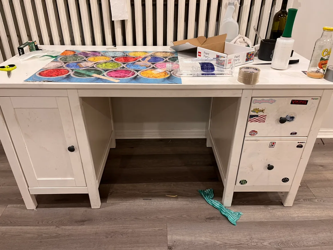 White Desk with Drawer and Cabinet thumbnail