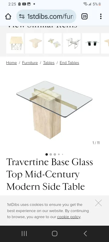 Travertine Base Glass Top Mid-Century Modern Side Table image indicator(4)