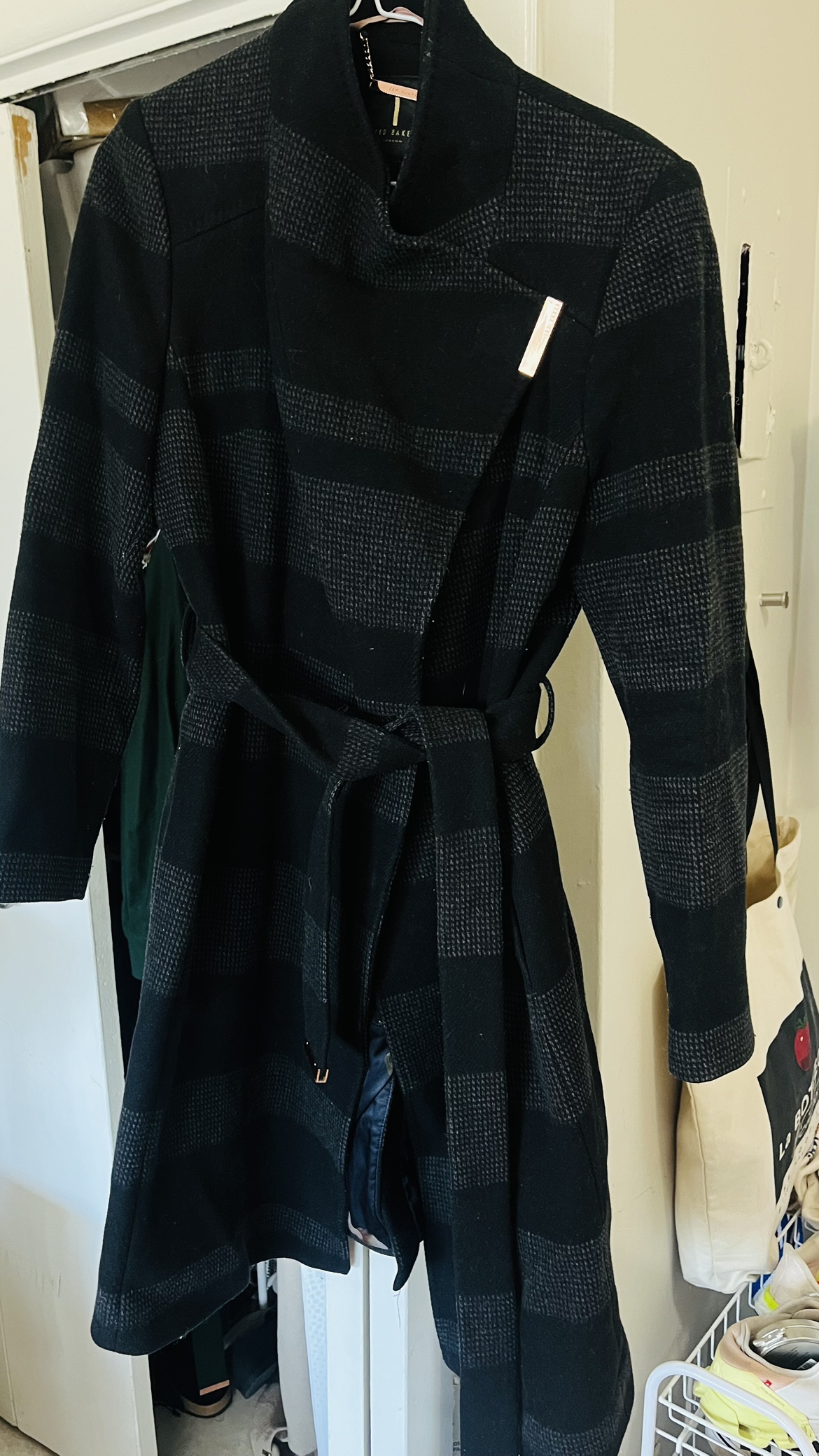 Ted Baker Black and Grey wool  Striped Coat