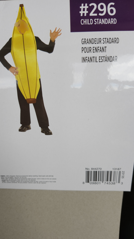 Costume / Halloween / Banana / Size 7 - 9 years