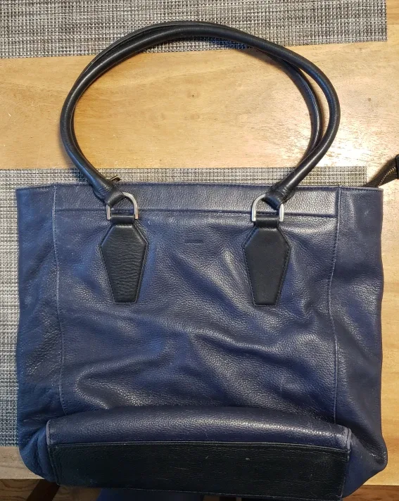 Danier Blue Genuine Leather Tote Bag thumbnail