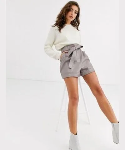Topshop Faux Leather Shorts with Belt - New image indicator(2)