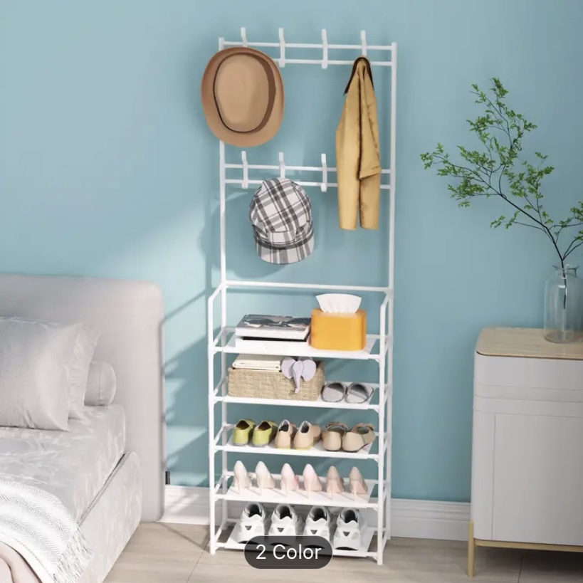 NEW White Metal Coat Rack with Shoe Shelf