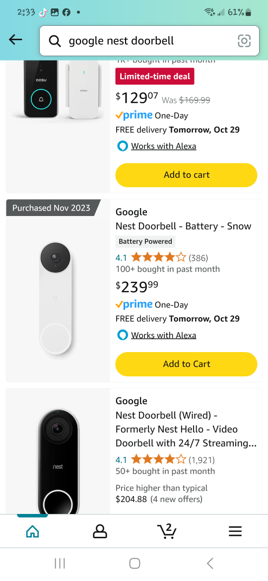 Google Nest Doorbell (Battery) - Snow