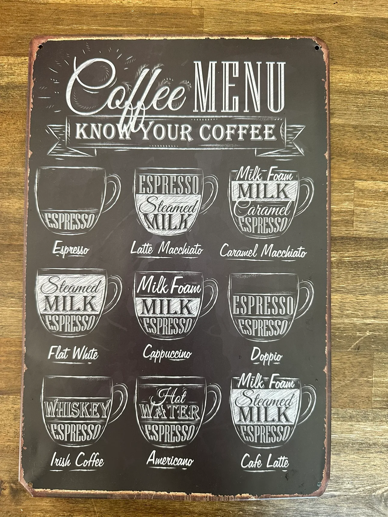 Coffee Menu Metal Sign