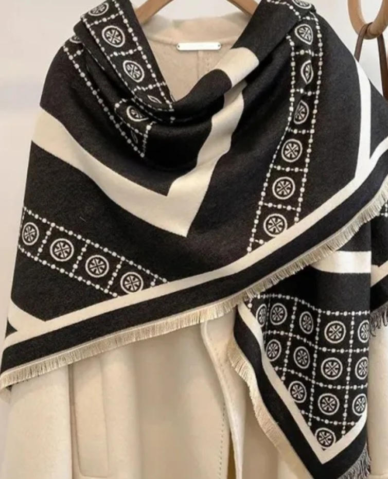 Black and White Scarf with Cross Pattern