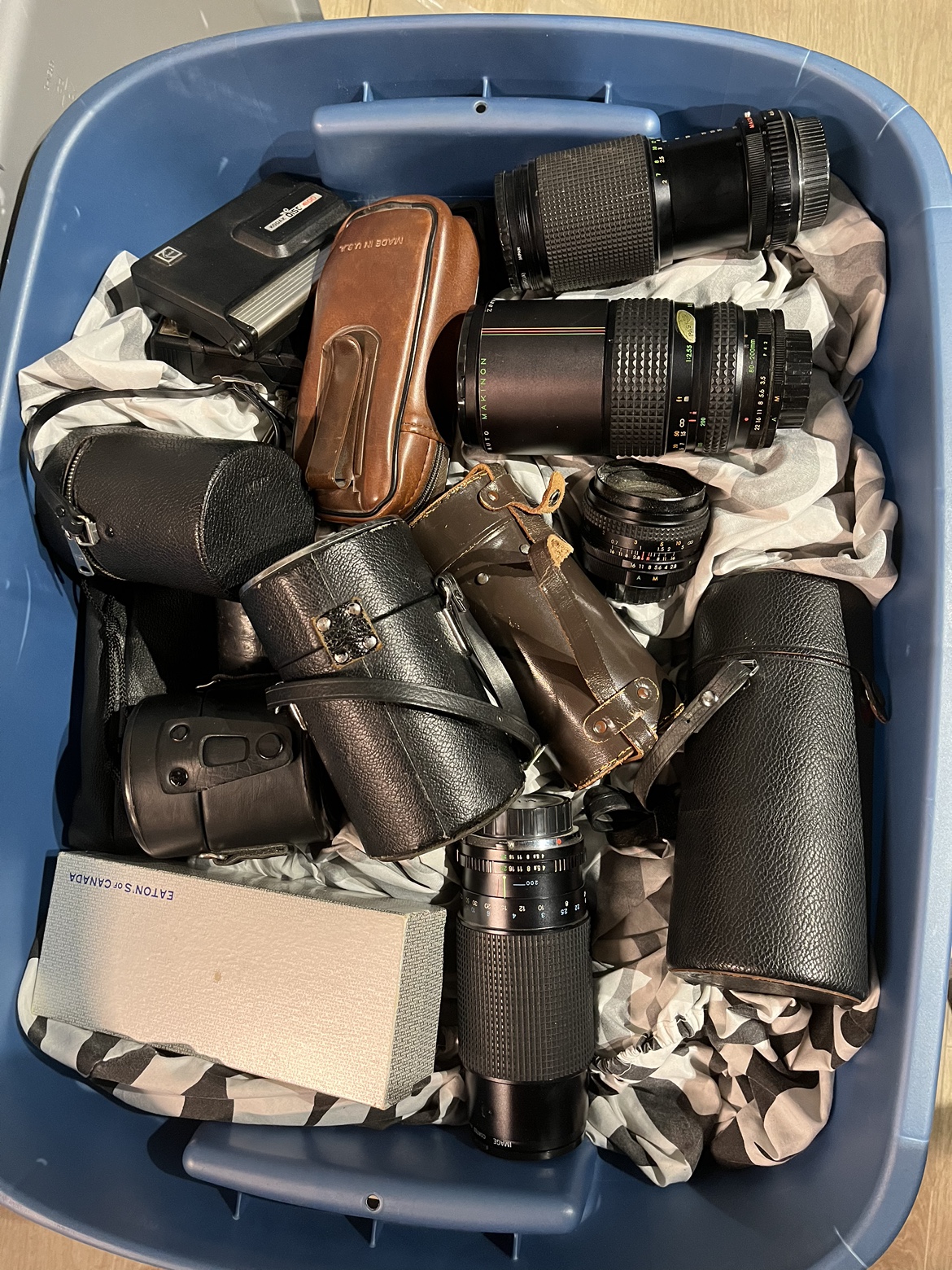Bin of old film cameras and lenses - photo 2