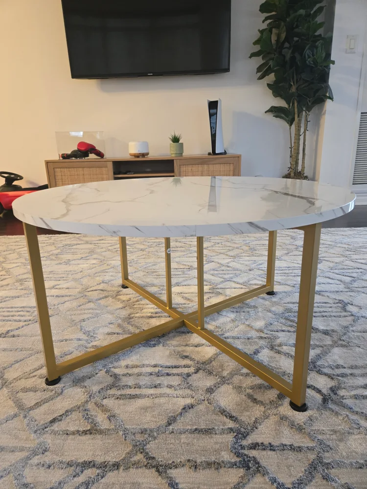 Stunning white and gold marble coffee table thumbnail